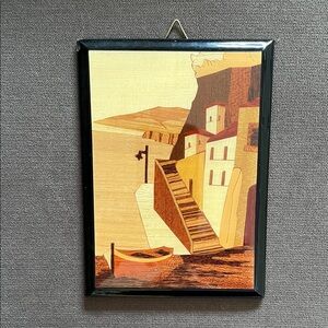 Vintage Mels Italian Inlaid Wood Wall Art - Approximately 6-1/4" x 4-1/2"